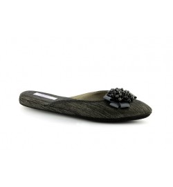 women's slippers VICTORIAN silver pinstripe gleam  black leather (black jewel)